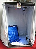 A grow box with lamps made of LEDs as light source made for indoor cannabis cultivation