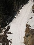 The track of a snow groomer