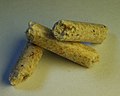 Three stacked wood pellets